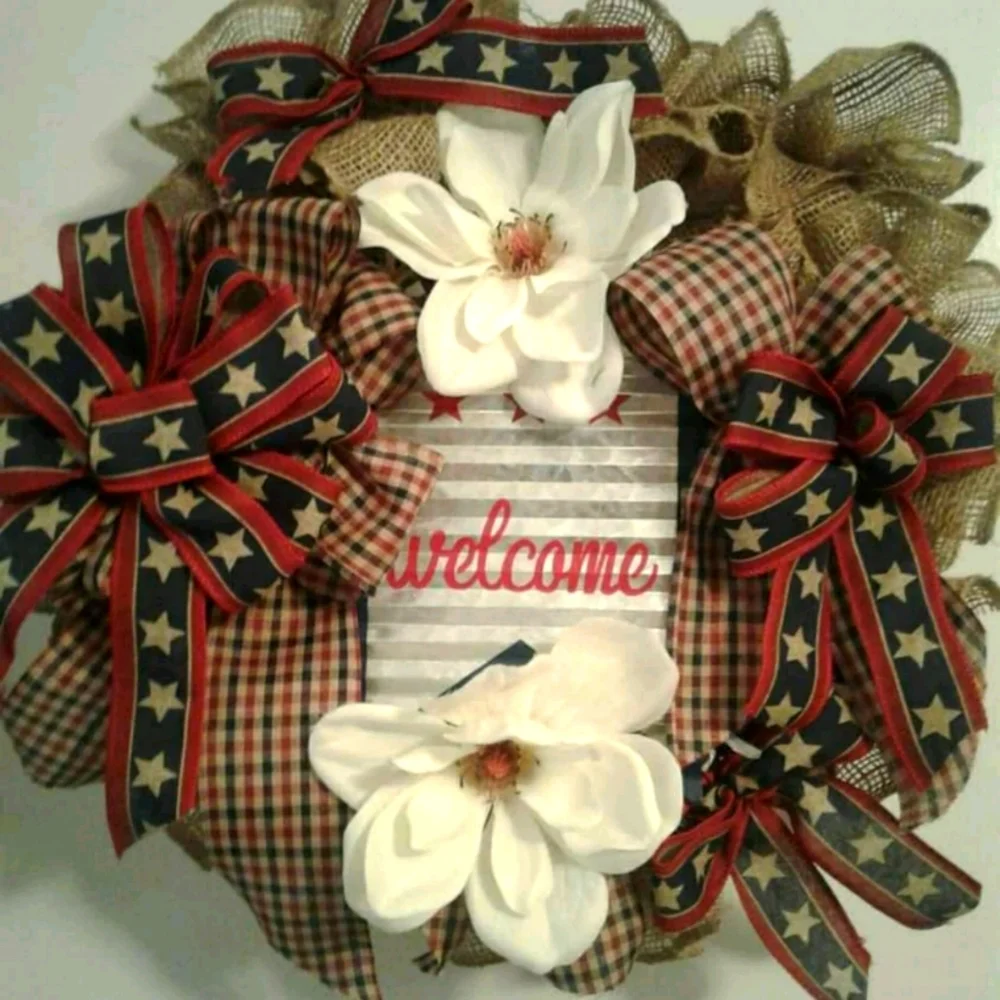 Hand Crafted Patriotic Wreath Red White Blue Wreath FINAL SALE